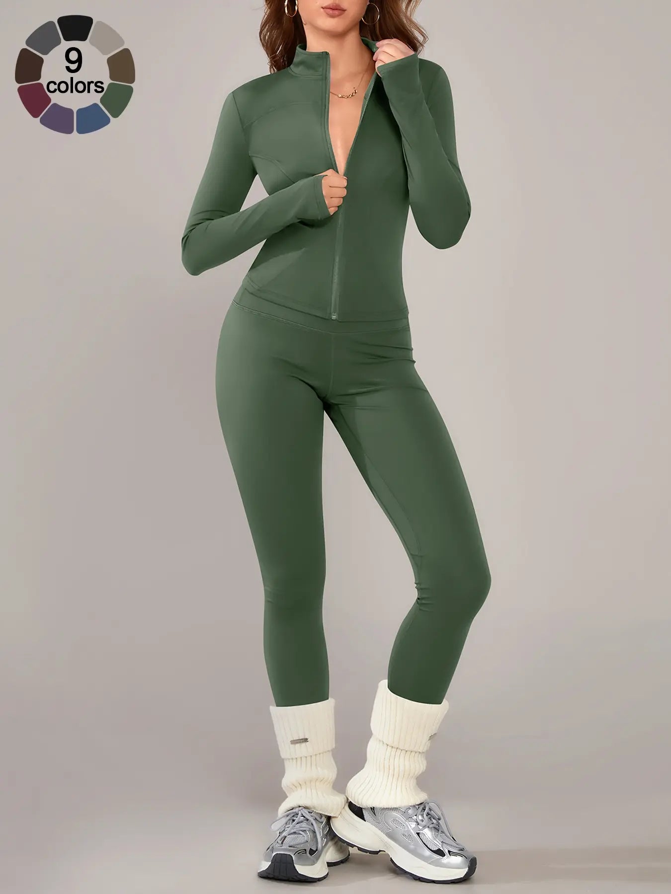 Women'S Sporty Two-Piece Set, Long Sleeve Jacket & Tight-Fit Pants, Breathable Outfit for Yoga, Fall Winter Gym Outdoor Running Clothes, Sportswear Set, Sweatsuit Set, Athleisure Sweatsuit
