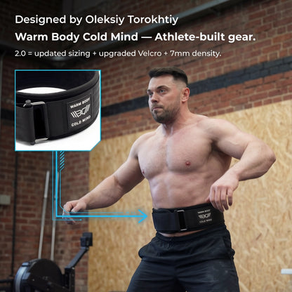 WARM BODY COLD MIND Black Nylon Weightlifting Belt 2.0 with Velcro Strap for Powerlifting, 7Mm and 5Mm Variations, Functional Training, Gym Training Sessions, Back Support Belt, Lightweight Flexible Fit, Core Stability, Quick Adjust