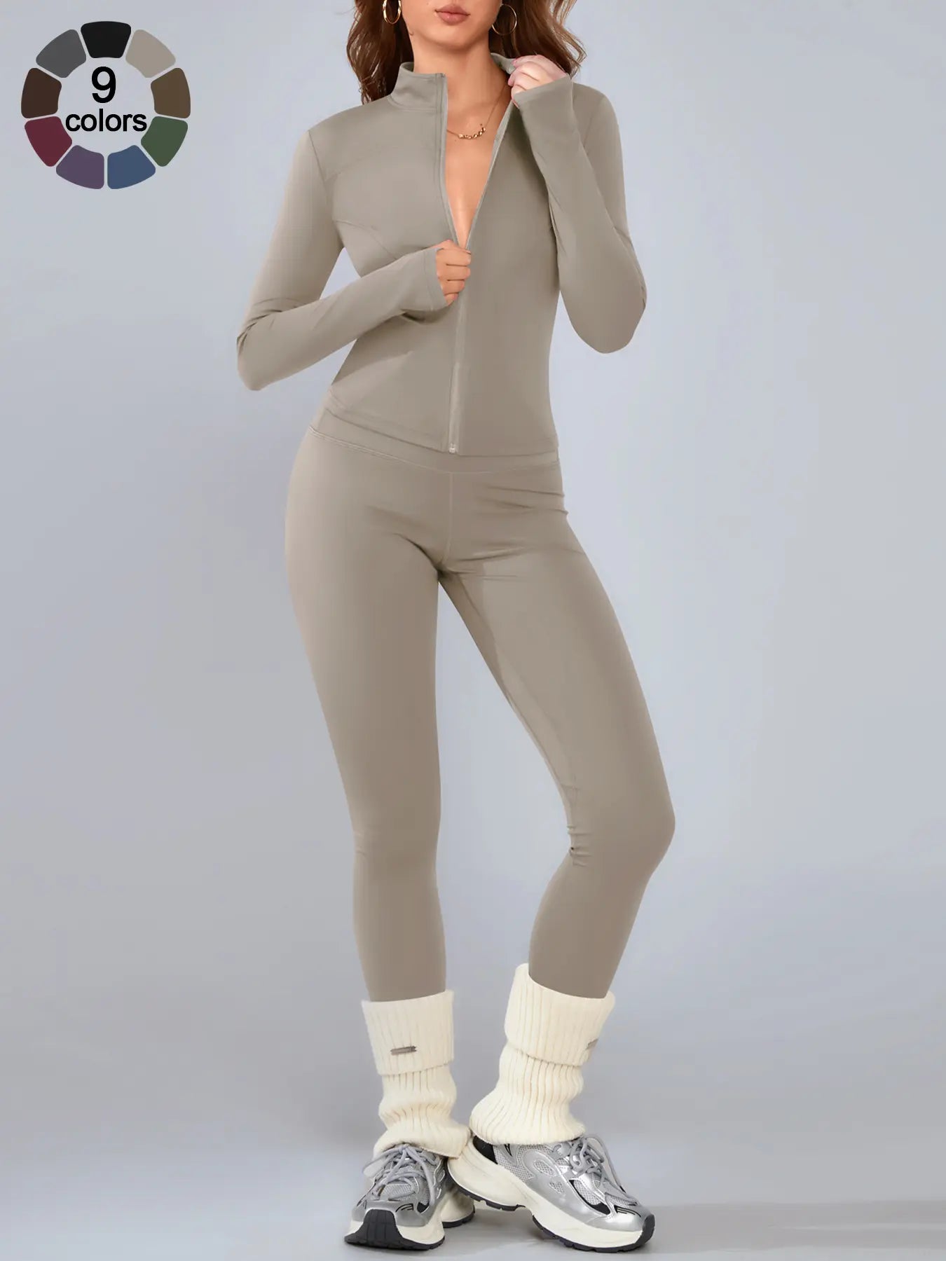 Women'S Sporty Two-Piece Set, Long Sleeve Jacket & Tight-Fit Pants, Breathable Outfit for Yoga, Fall Winter Gym Outdoor Running Clothes, Sportswear Set, Sweatsuit Set, Athleisure Sweatsuit