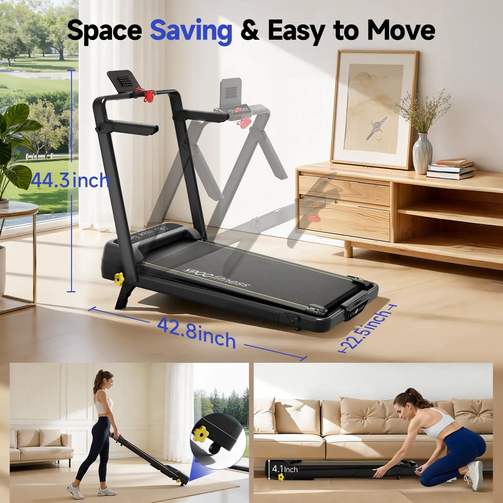 【Summervibes】Ypoo Walking Pad Treadmill with Handrails - 15% Adjustable Incline for Glutes & Legs Activation, Quiet Compact Treadmills for Home, at Home Gym Equipment for Safe Indoor Warm-Up & Daily Steps Tiktokshopspringglowup