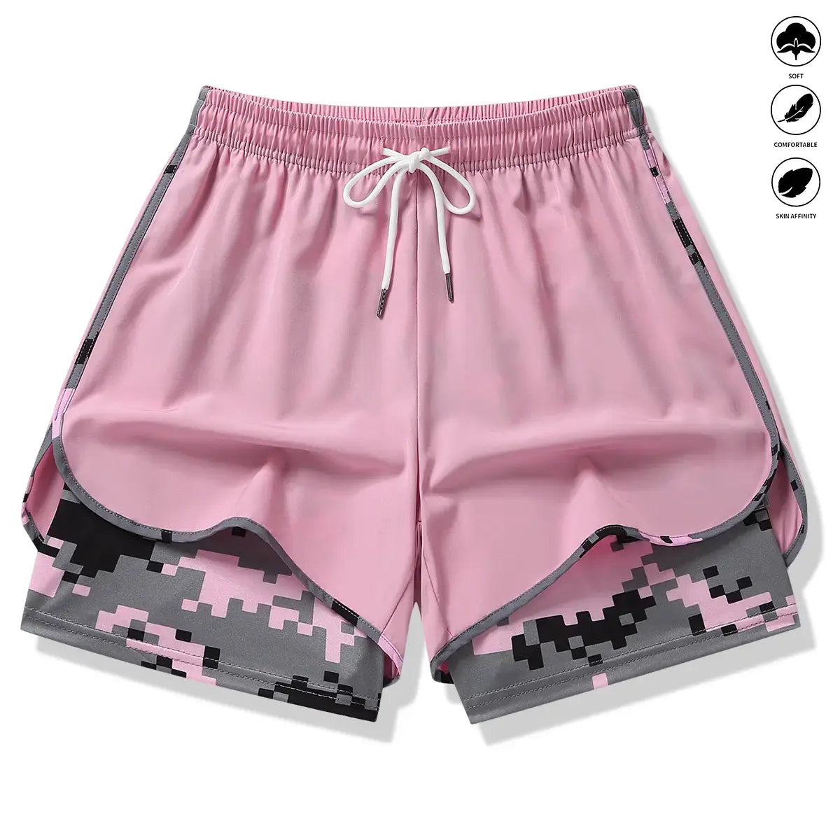 3-Pack Women’S Camo 2-In-1 5-Inch Running Shorts, Anti-Exposure Workout Shorts with Inner Pocket, Quick Dry Breathable Lightweight Fabric & Adjustable Drawstring Waist for Fitness
