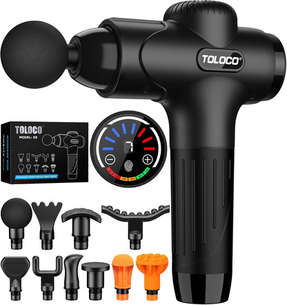 Massage Gun Deep Tissue, Percussion Massage Gun with 10 Replacement Heads, Super Quiet Portable Electric Massager for Athletes, Relax, Black