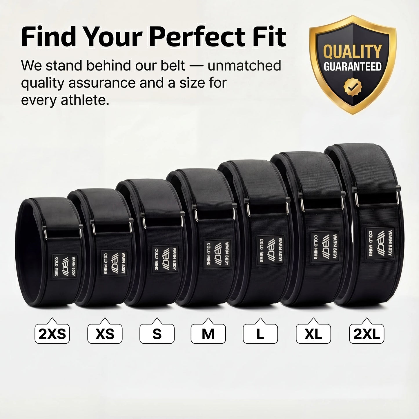 WARM BODY COLD MIND Black Nylon Weightlifting Belt 2.0 with Velcro Strap for Powerlifting, 7Mm and 5Mm Variations, Functional Training, Gym Training Sessions, Back Support Belt, Lightweight Flexible Fit, Core Stability, Quick Adjust