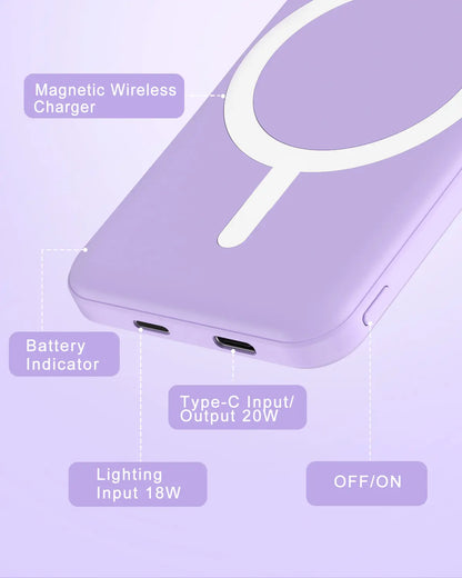 Power Bank Portable Charger Power Bank Power Bank Charger Magnetic Power Bank 5000Mah Magnetic Power Bank Magsafe Wireless Fast Charger for Iphone 12–17 Pro/Pro Max, Compact Portable Battery Pack Lithium Ion Travel Essential
