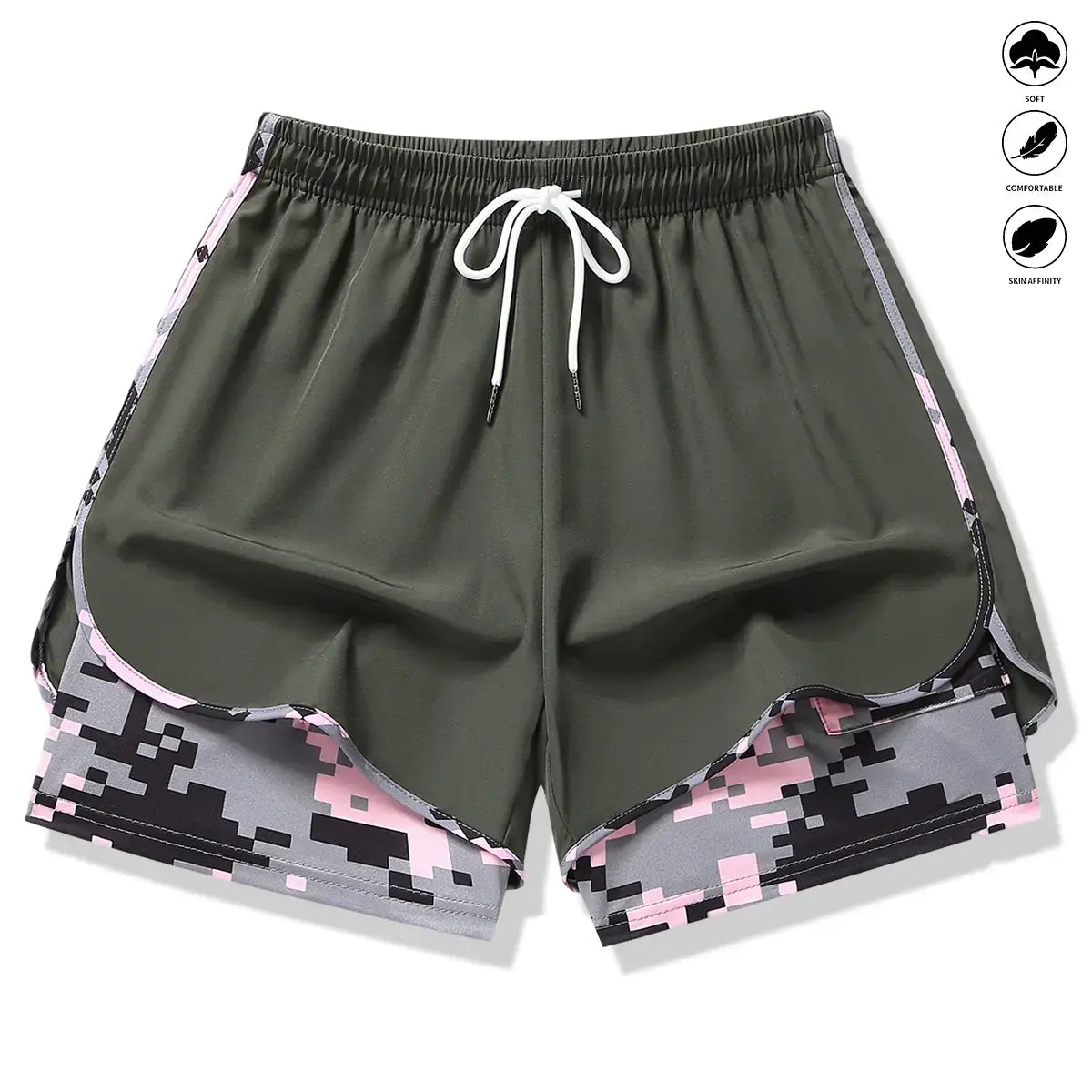 3-Pack Women’S Camo 2-In-1 5-Inch Running Shorts, Anti-Exposure Workout Shorts with Inner Pocket, Quick Dry Breathable Lightweight Fabric & Adjustable Drawstring Waist for Fitness