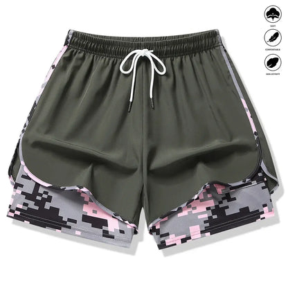 3-Pack Women’S Camo 2-In-1 5-Inch Running Shorts, Anti-Exposure Workout Shorts with Inner Pocket, Quick Dry Breathable Lightweight Fabric & Adjustable Drawstring Waist for Fitness