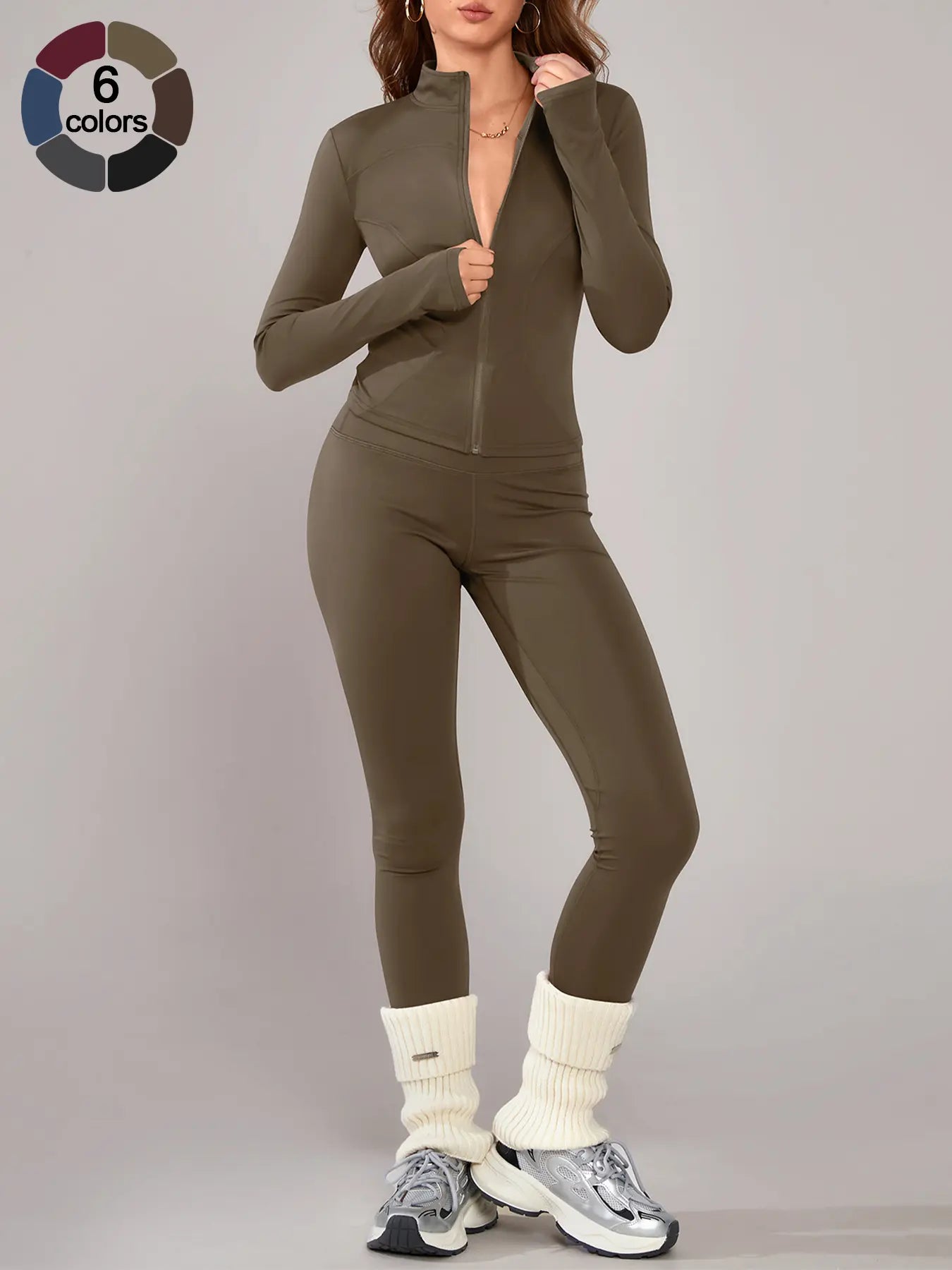 Women'S Sporty Two-Piece Set, Long Sleeve Jacket & Tight-Fit Pants, Breathable Outfit for Yoga, Fall Winter Gym Outdoor Running Clothes, Sportswear Set, Sweatsuit Set, Athleisure Sweatsuit