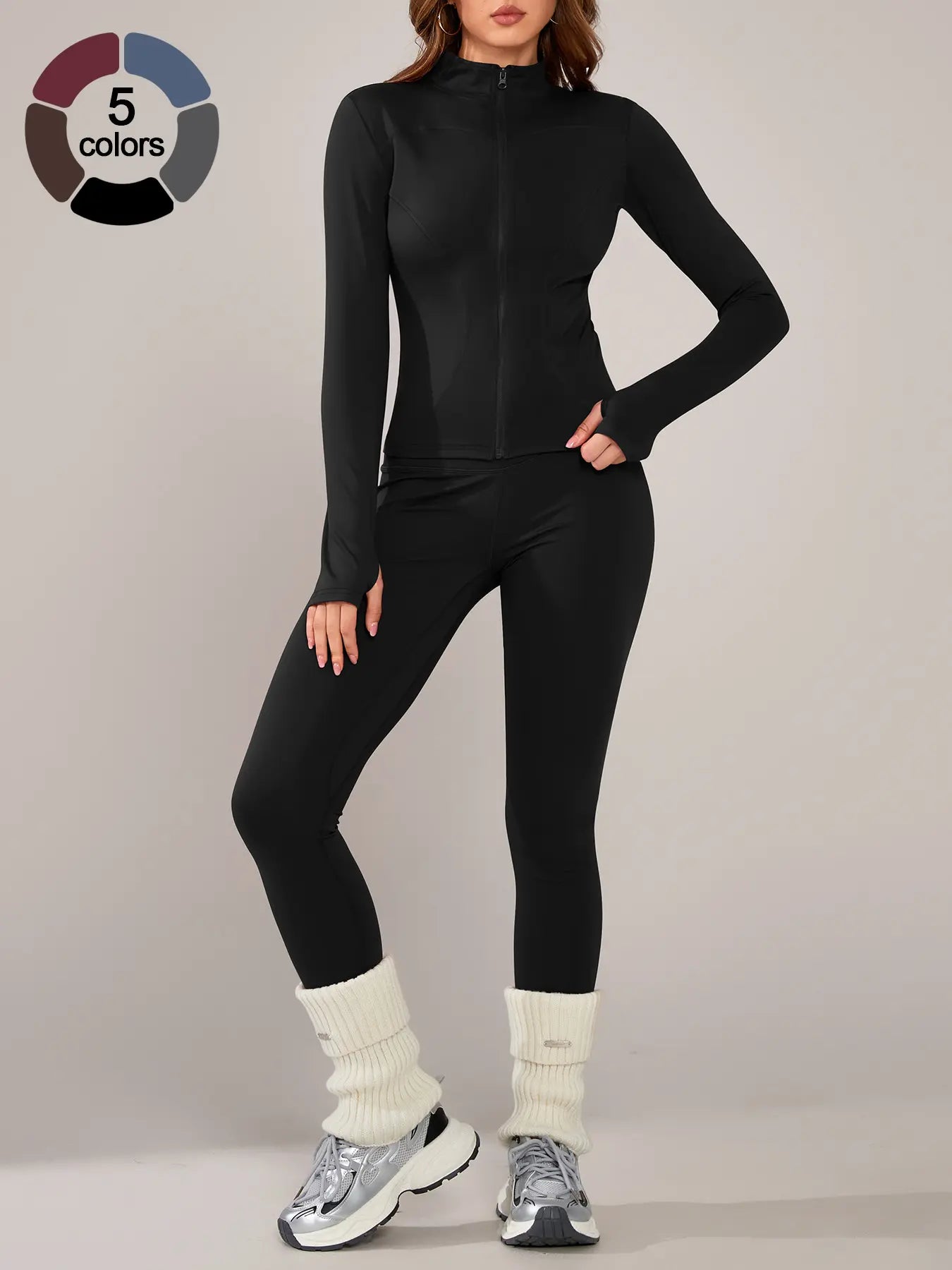 Women'S Sporty Two-Piece Set, Long Sleeve Jacket & Tight-Fit Pants, Breathable Outfit for Yoga, Fall Winter Gym Outdoor Running Clothes, Sportswear Set, Sweatsuit Set, Athleisure Sweatsuit