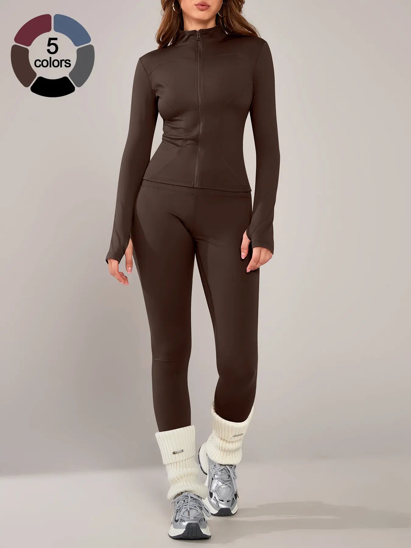 Women'S Sporty Two-Piece Set, Long Sleeve Jacket & Tight-Fit Pants, Breathable Outfit for Yoga, Fall Winter Gym Outdoor Running Clothes, Sportswear Set, Sweatsuit Set, Athleisure Sweatsuit