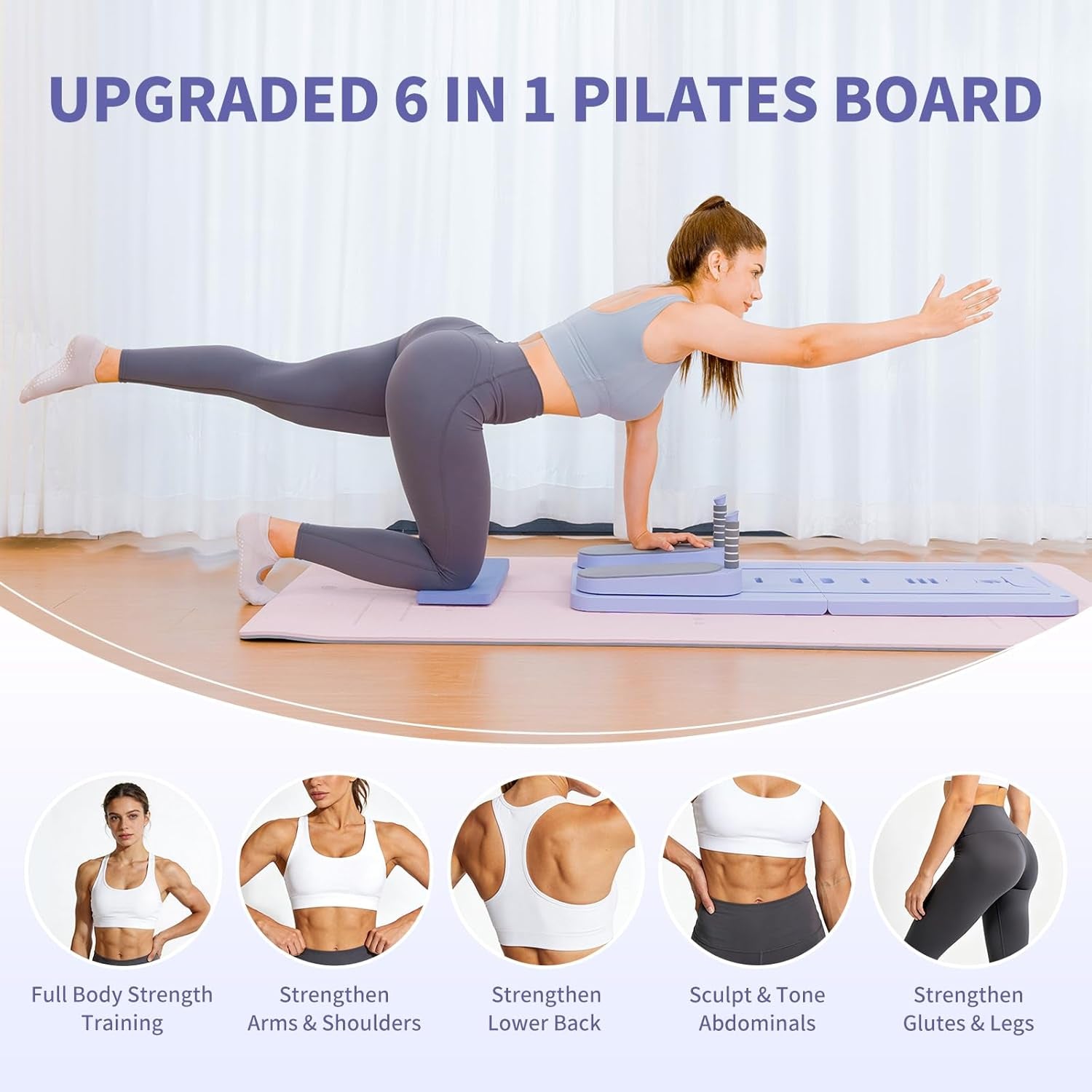 Pilates Board, Reformer Sets, Multifunctional Abdominal for Home Workout Equipment with Pilates Ball ＆ Resistance Bands, Portable Foldable Ab Board Trainer Pilate Exercise Machine for Women