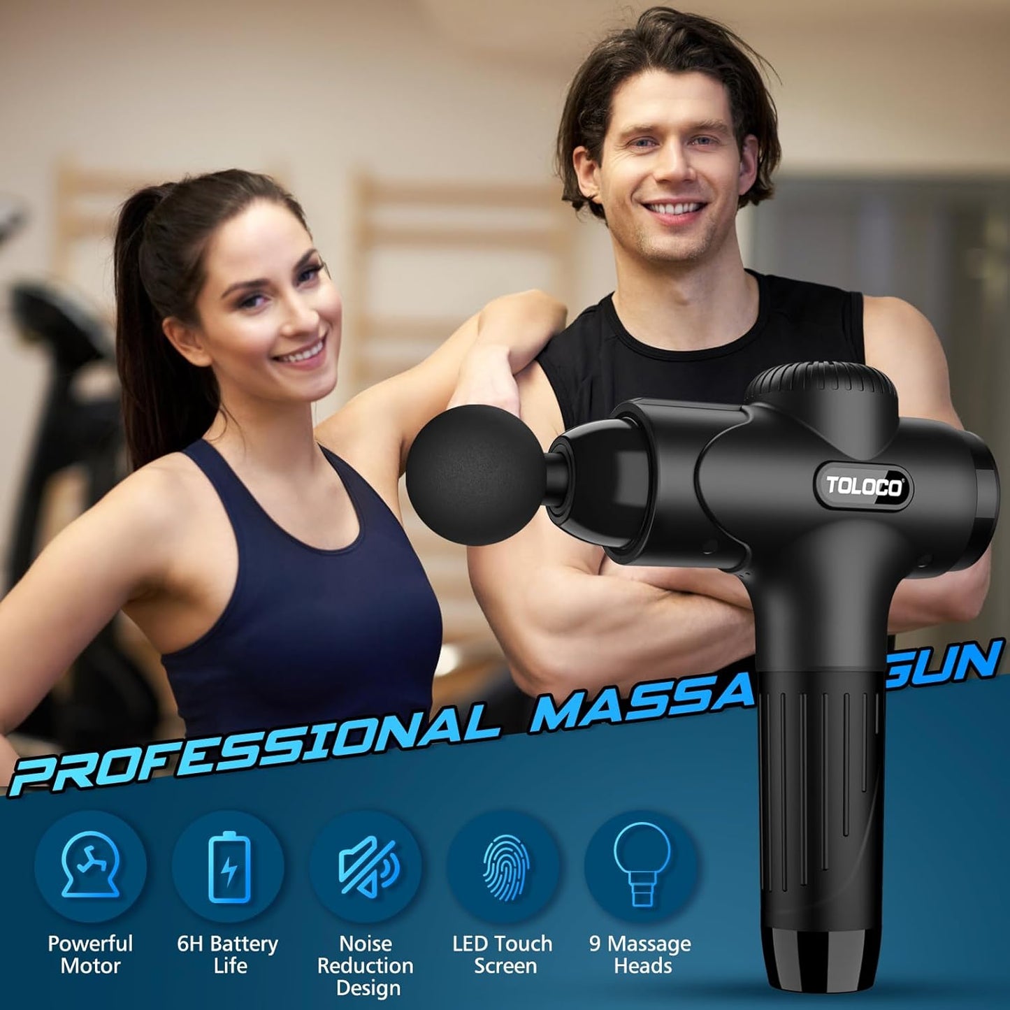 Massage Gun Deep Tissue, Percussion Massage Gun with 10 Replacement Heads, Super Quiet Portable Electric Massager for Athletes, Relax, Black