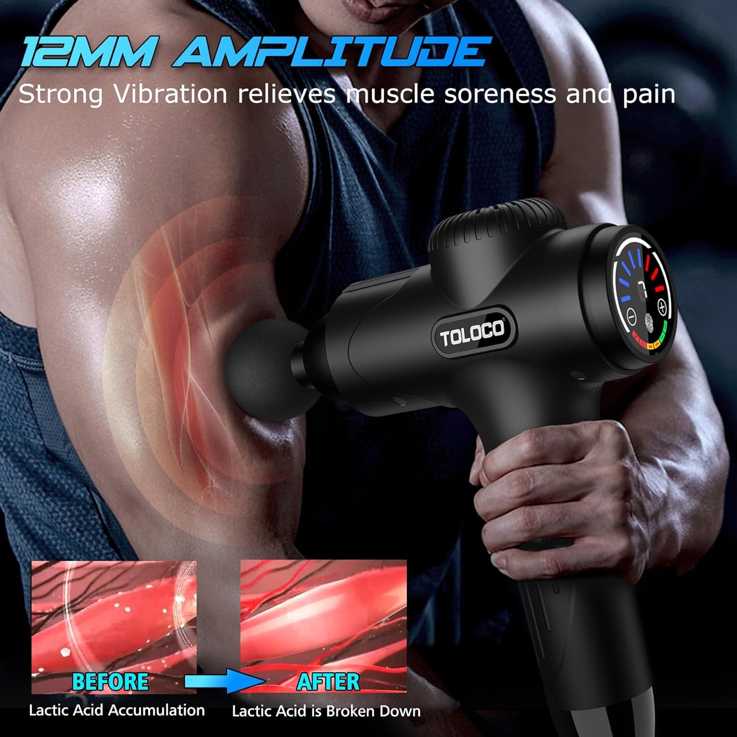 Massage Gun Deep Tissue, Percussion Massage Gun with 10 Replacement Heads, Super Quiet Portable Electric Massager for Athletes, Relax, Black