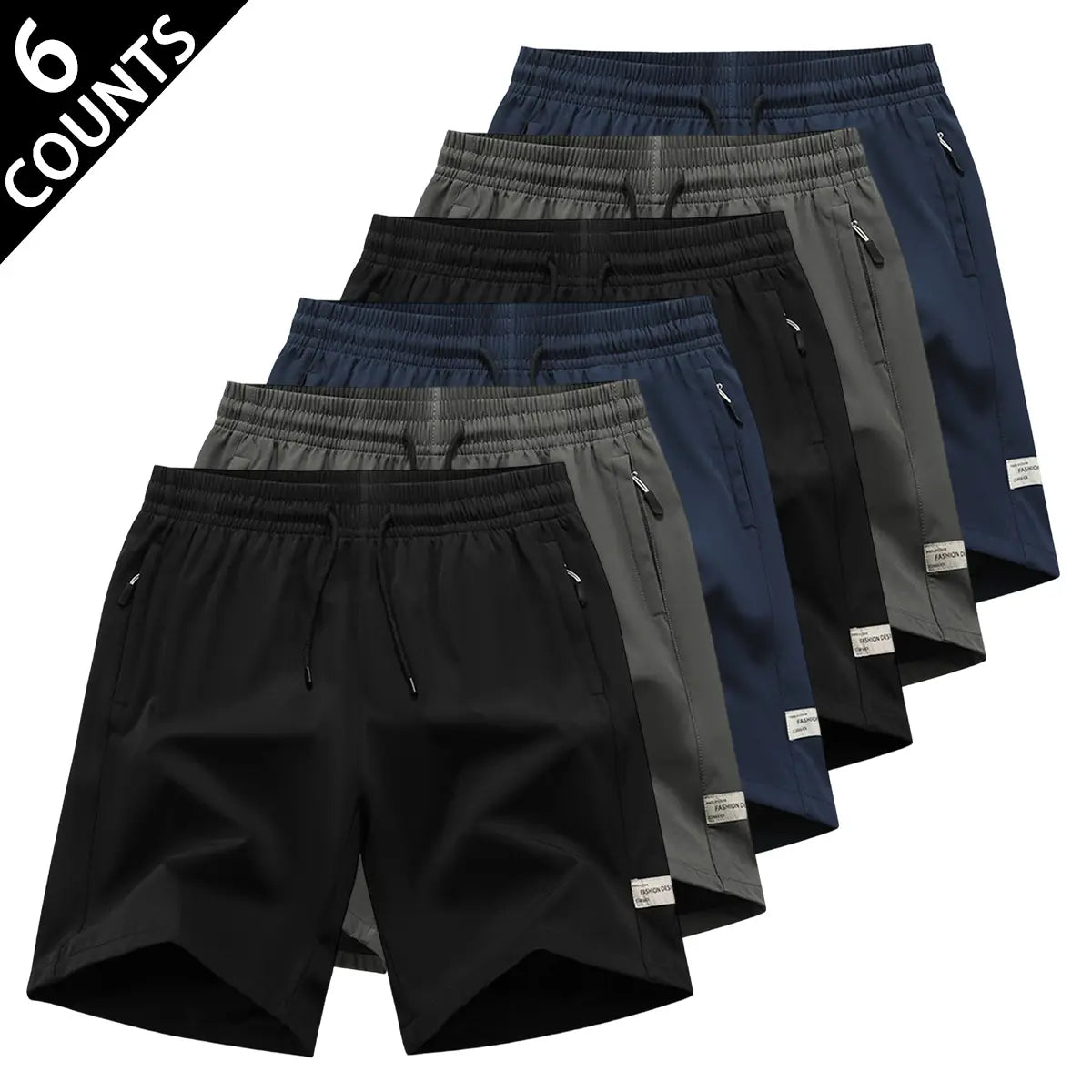 6-Pack Men'S Quick-Dry Athletic Shorts, Lightweight Breathable Running Shorts with Zipper Pockets, Casual Summer Workout Gym Shorts for Men, Moisture-Wicking Sports Hiking Shorts for Daily Wear & Outdoor Activities