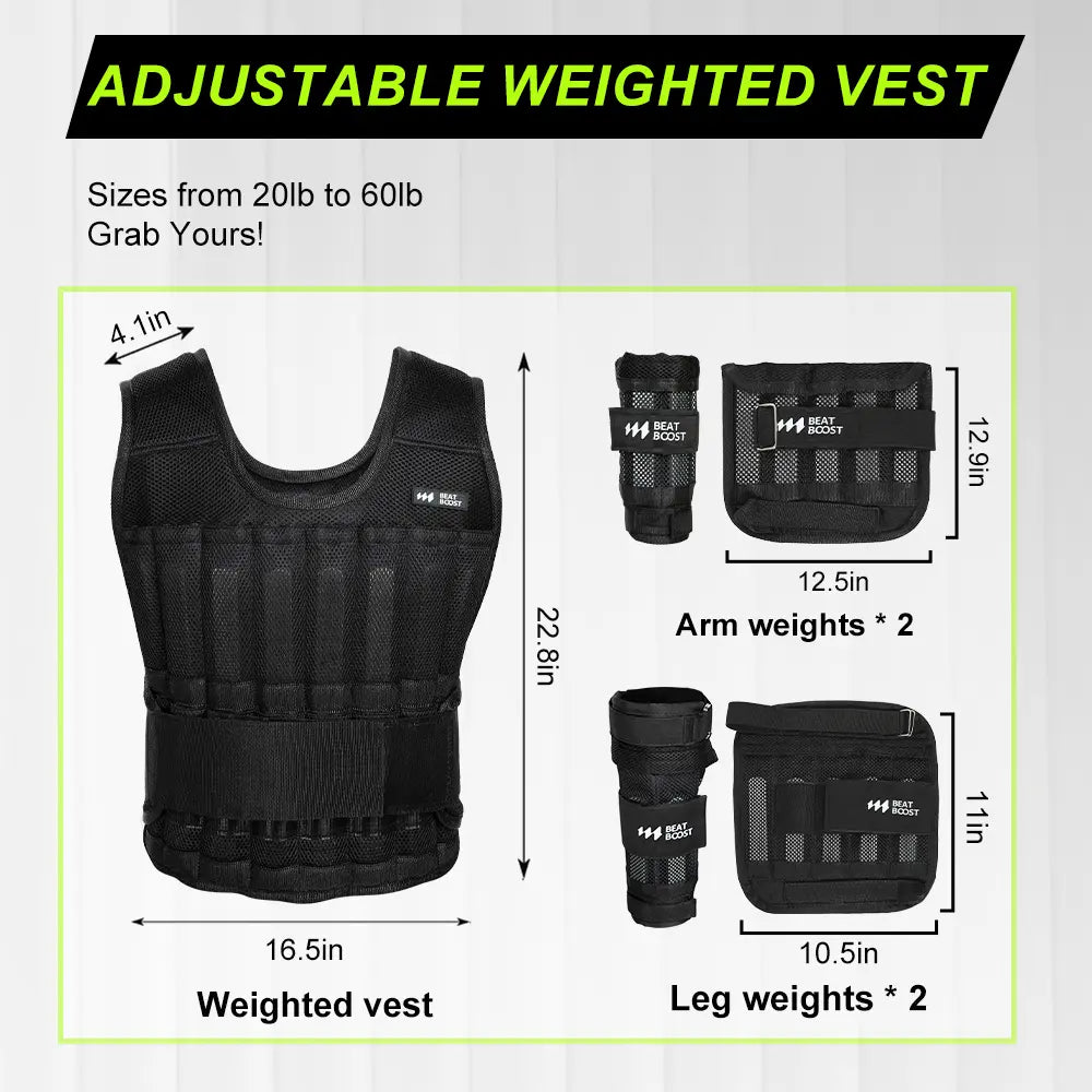 Beat Boost Adjustable Weighted Vest - 20-60Lb Steel Plates for Men Women | Strength Training, Running, Walking Workout | Fitness Belt for Efficient Fat Burn