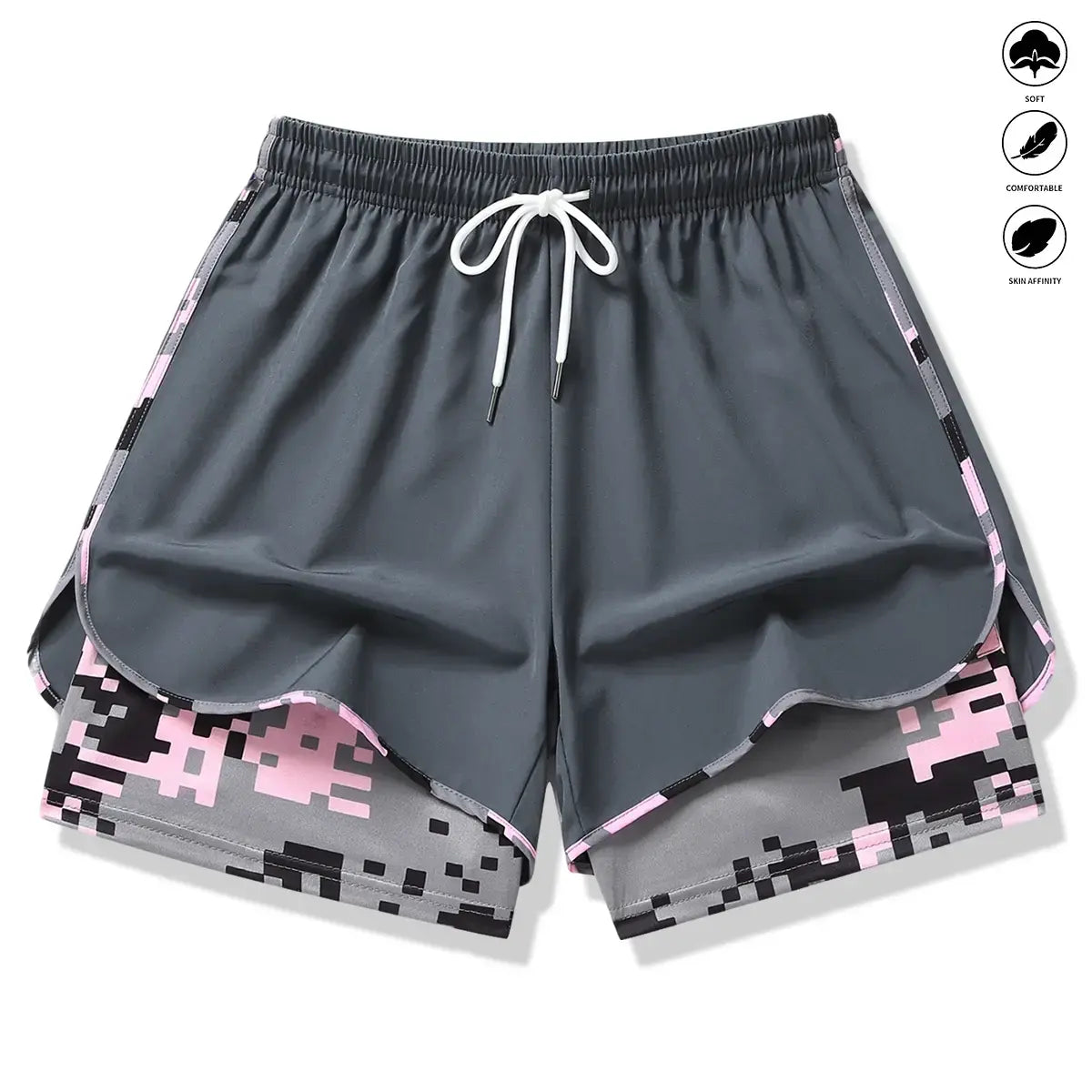 3-Pack Women’S Camo 2-In-1 5-Inch Running Shorts, Anti-Exposure Workout Shorts with Inner Pocket, Quick Dry Breathable Lightweight Fabric & Adjustable Drawstring Waist for Fitness