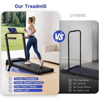 【Summervibes】Ypoo Walking Pad Treadmill with Handrails - 15% Adjustable Incline for Glutes & Legs Activation, Quiet Compact Treadmills for Home, at Home Gym Equipment for Safe Indoor Warm-Up & Daily Steps Tiktokshopspringglowup