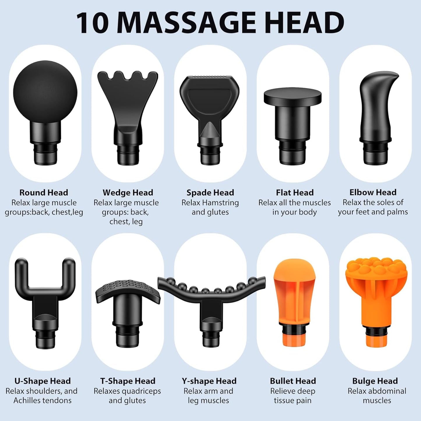 Massage Gun Deep Tissue, Percussion Massage Gun with 10 Replacement Heads, Super Quiet Portable Electric Massager for Athletes, Relax, Black